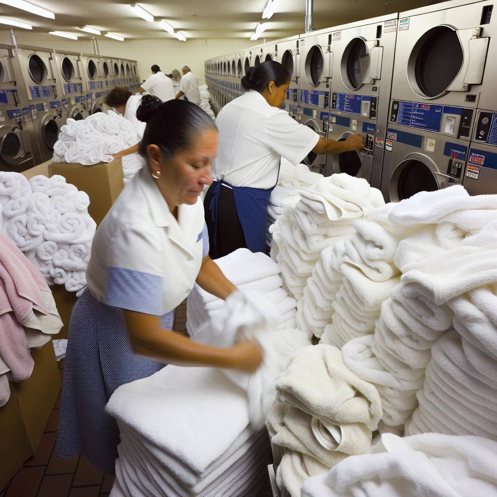 A laundry at a hotel with a lot of towels